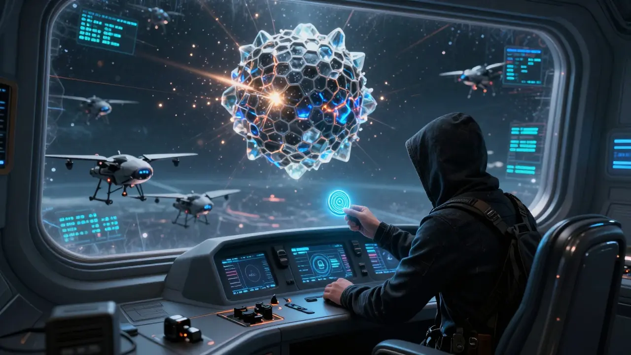 A hacker in a starship tries to stop a collapsing DAO as drone-voters swarm around a fracturing treasury.