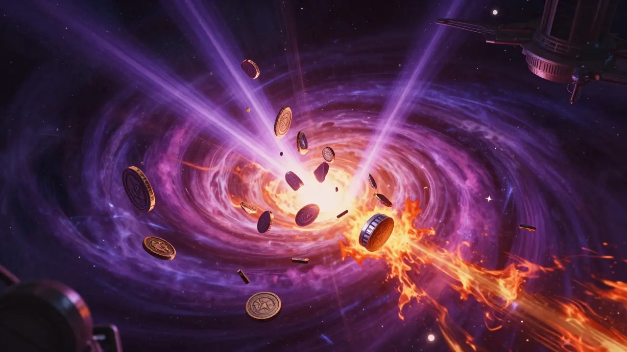 Cosmic vortex consuming crypto tokens