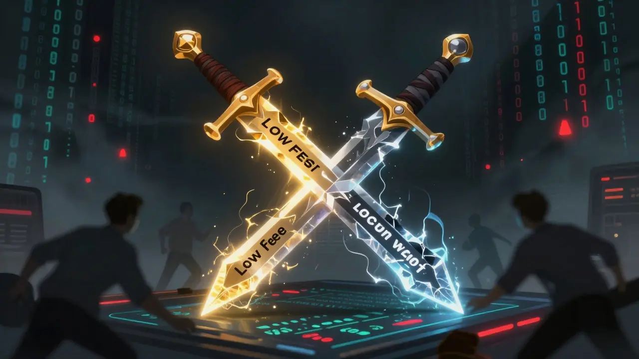 Crystal sword symbolizing risk vs reward in crypto trading
