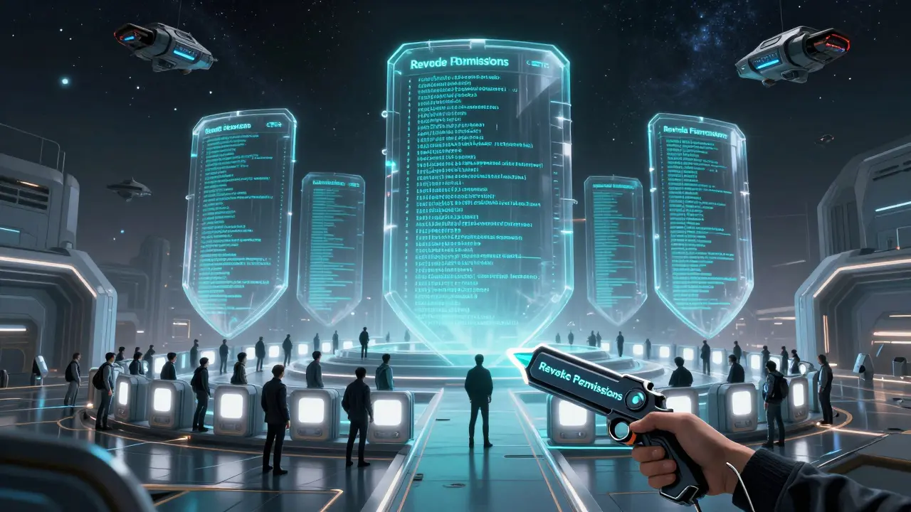 Futuristic citadel protecting crypto users with verified security shields