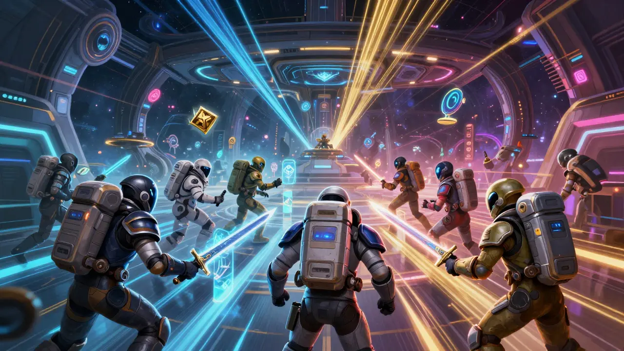 Gaming arena with holographic NFTs on sidechain