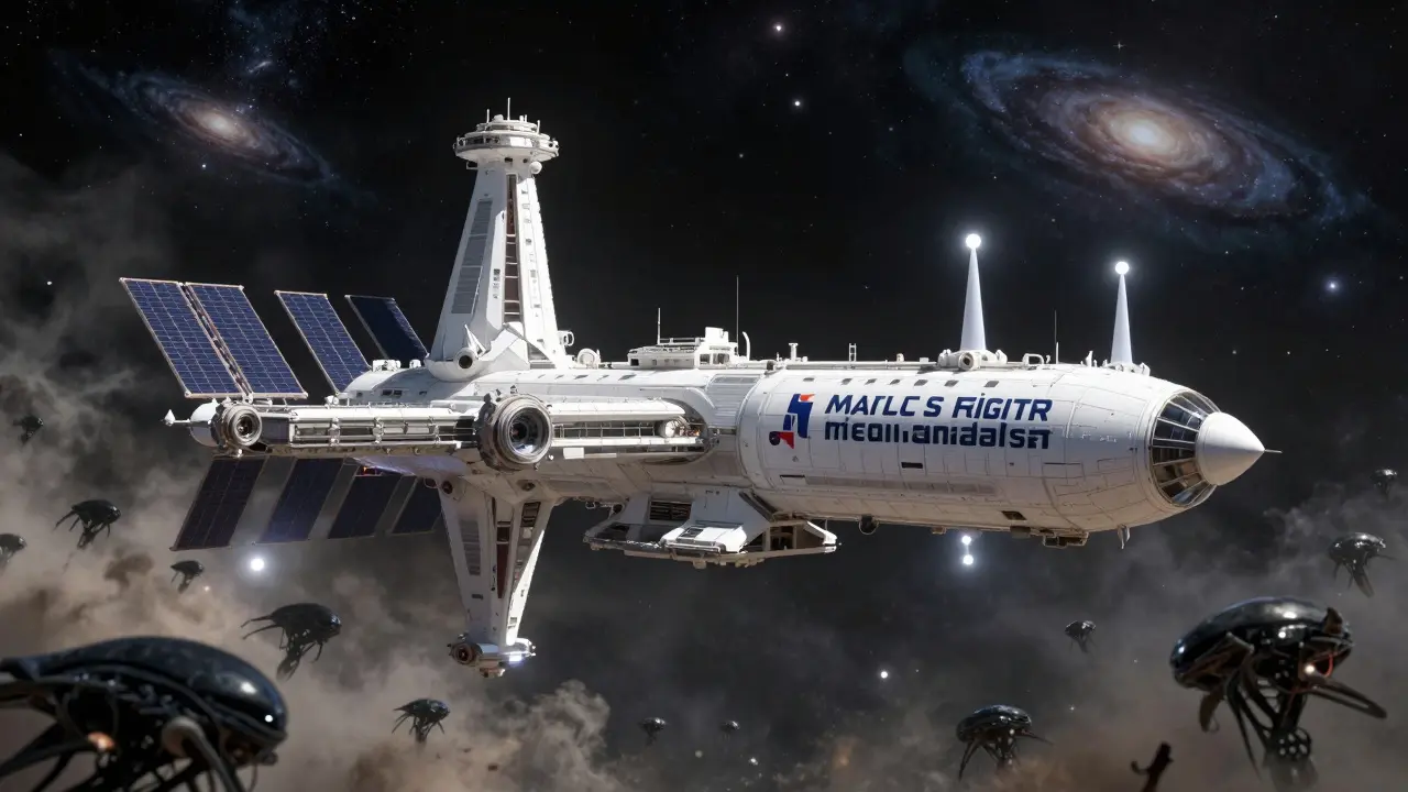 Legitimate humanitarian space station shining brightly in cosmos