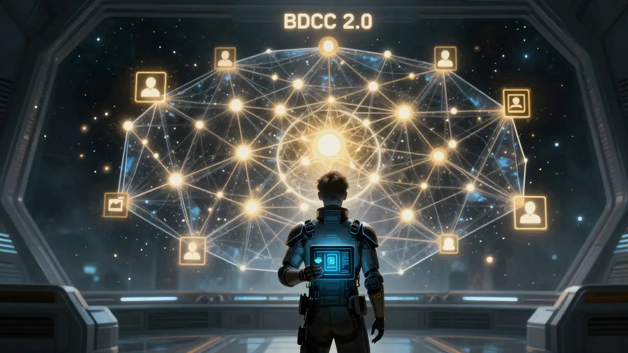 Cyber-navigator checking blockchain security on a star map interface