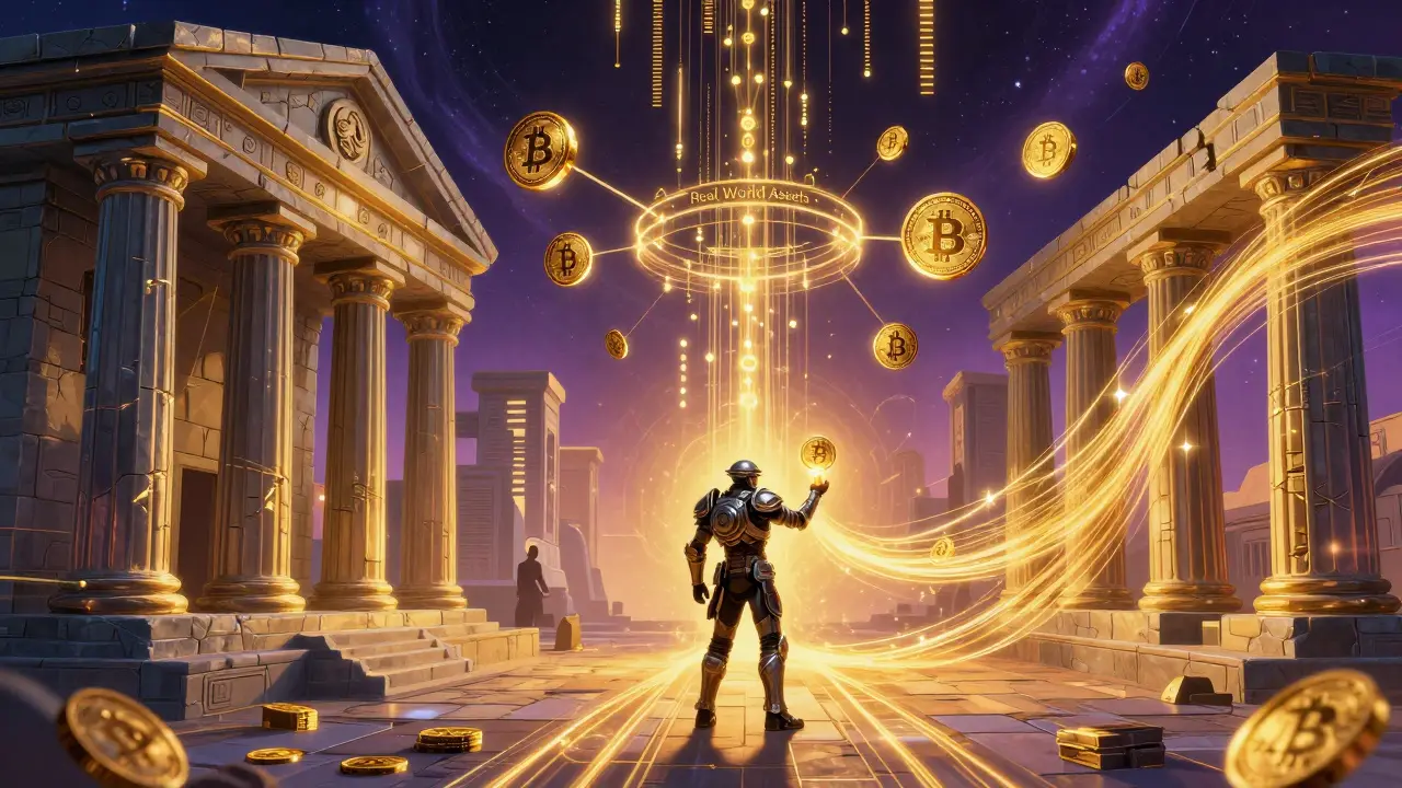 Futuristic blend of traditional finance and blockchain assets