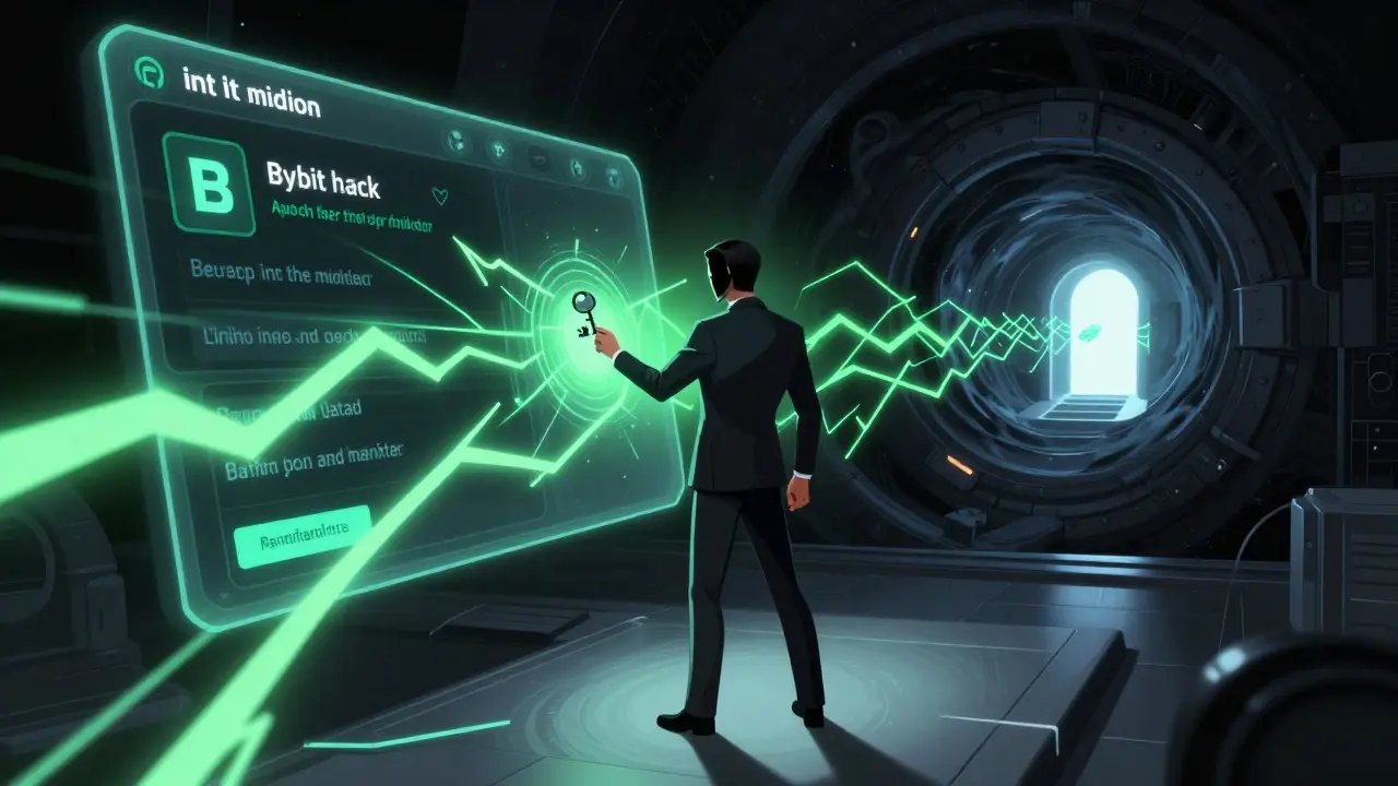Futuristic executive deceived by malicious code during a digital transfer