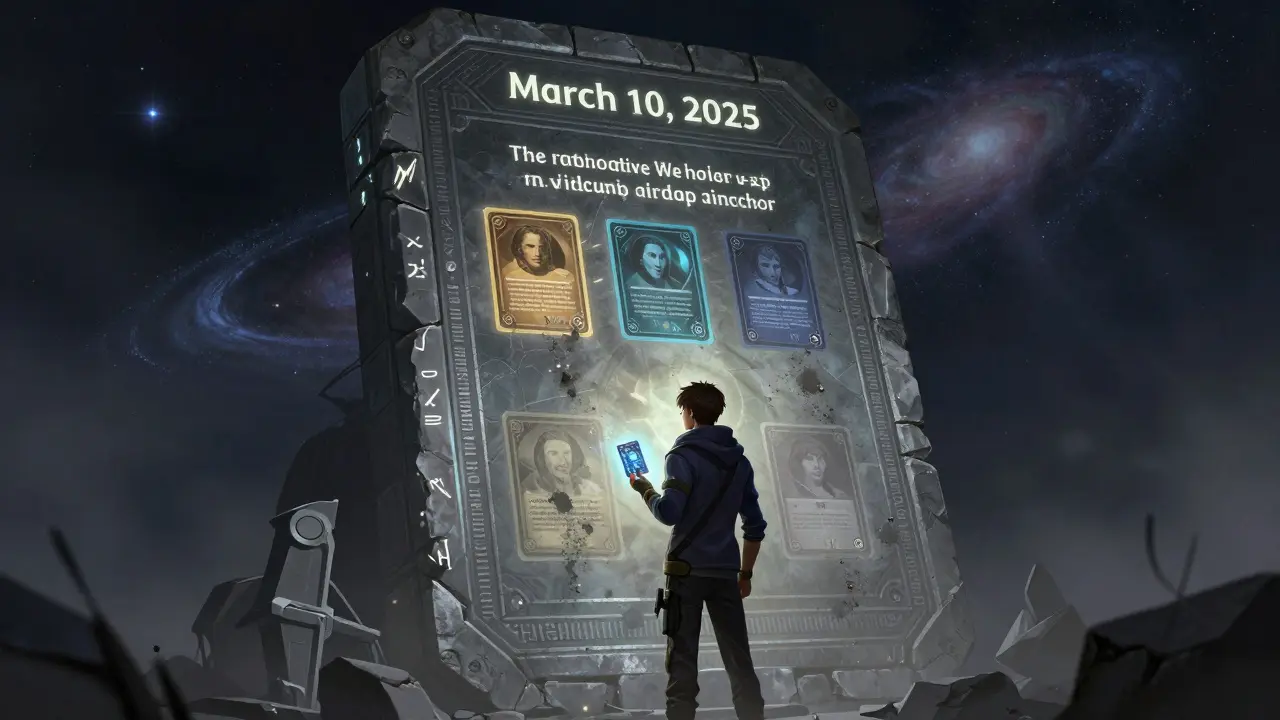 Futuristic gamer looking at a faded tablet marking the end of the Wildcard airdrop snapshot.