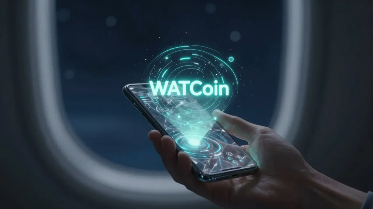 Holographic WATCoin interface on crystal phone