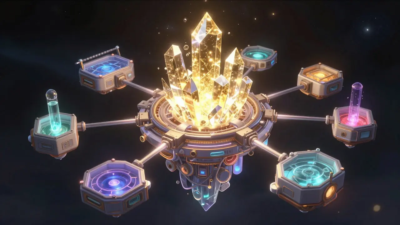 Crystalline engine representing modular lending protocol mechanics