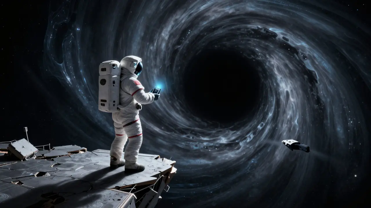 Lone astronaut facing a black hole liquidity trap in deep space