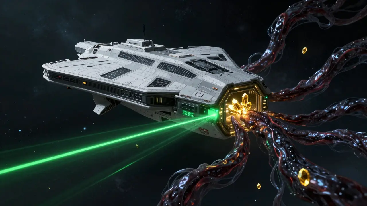 Sinister phishing spaceship draining assets from a victim's crypto wallet vessel