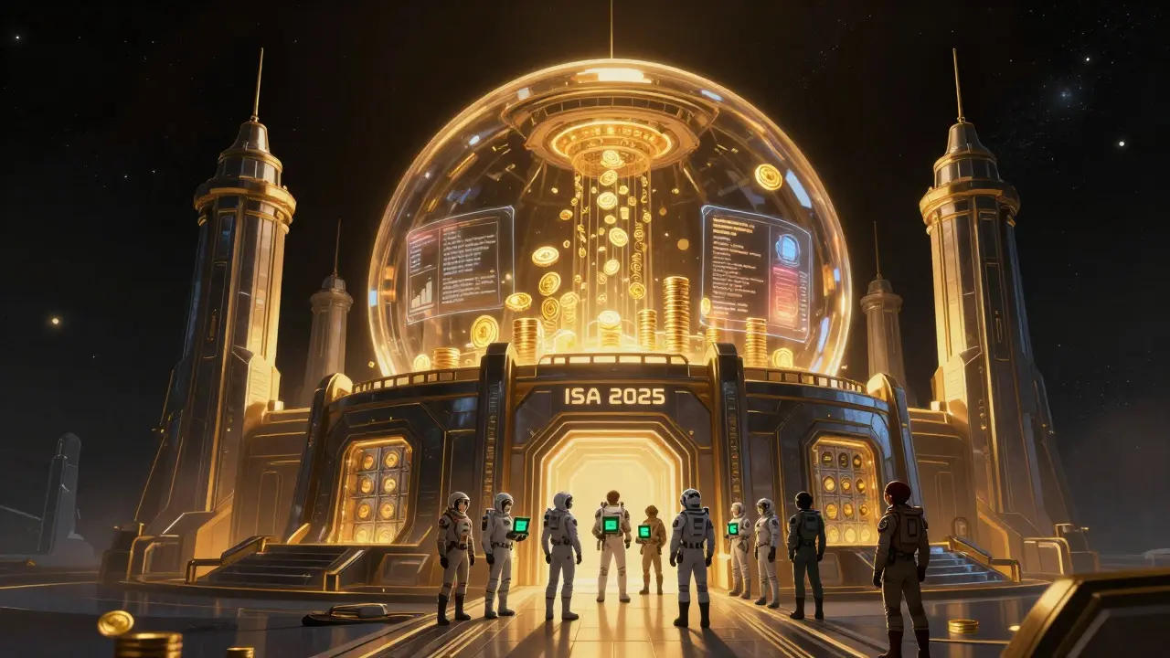 Fortified space citadel with golden light representing regulated exchanges