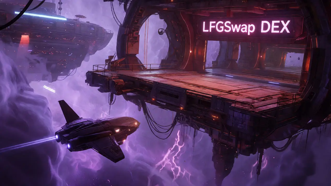 A lone spaceship approaching a worn-out orbital station in space.