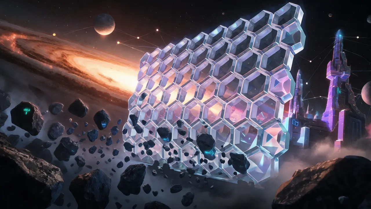 Blockchain shield blocking asteroid attacks with quantum encryption