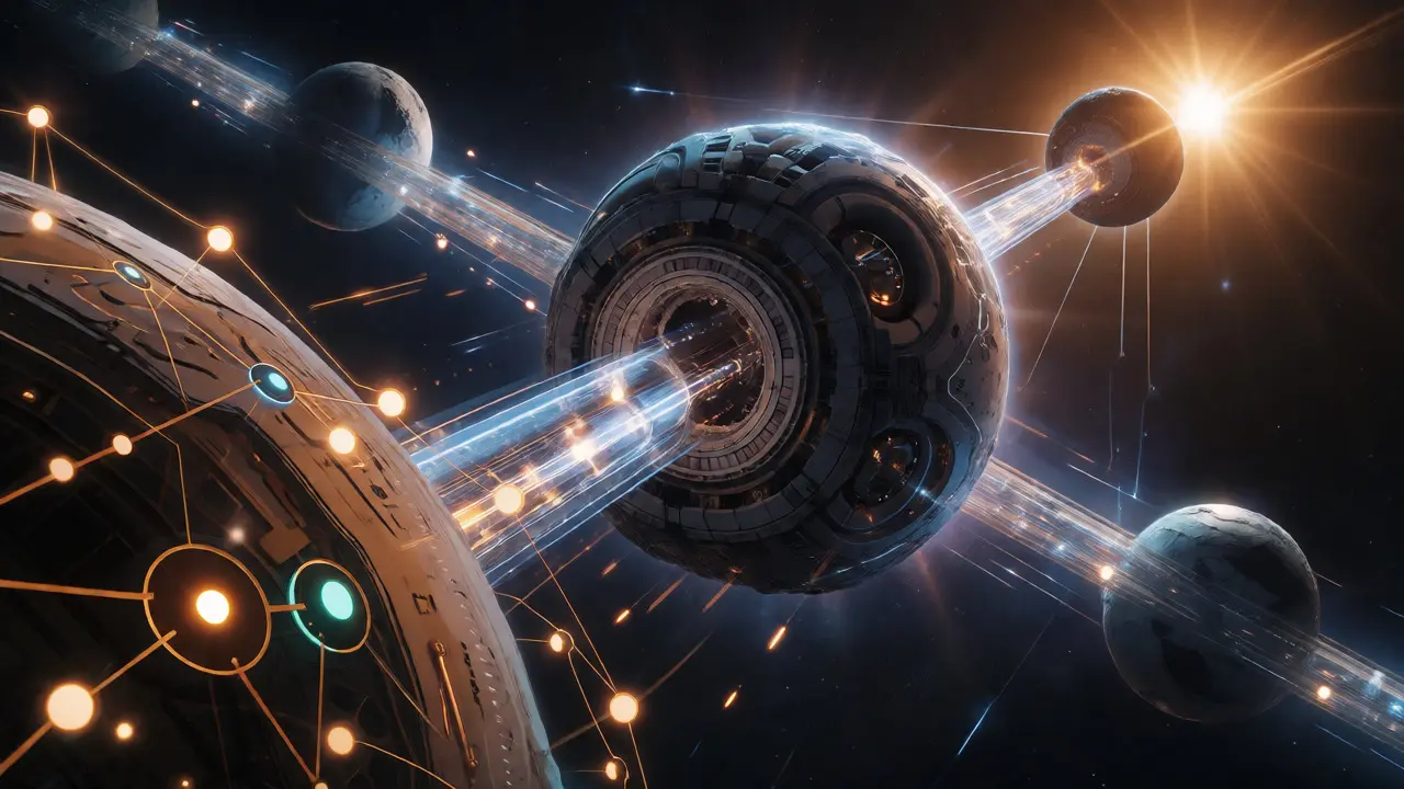 Interstellar energy bridges connecting planets for cross-chain crypto transfers