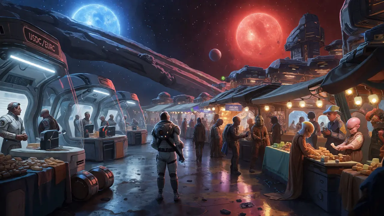 Interstellar market showing strict EU compliance vs. chaotic US growth.
