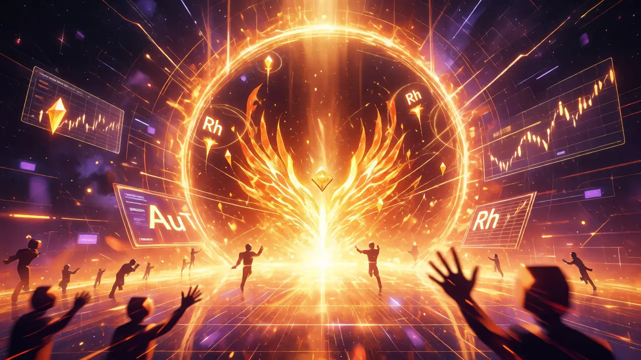 Aster token emerging from golden space portal with points