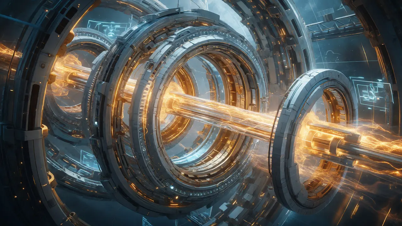 Orbital space station with glowing energy rings representing tech layers
